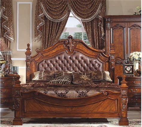 French Luxury Wooden Frame And Soft Leather Double Bed For Marriage B
