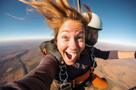 Premium Photo A Woman Flying Through The Air While Riding A Parachute