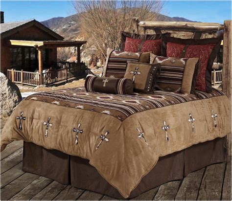 Western bedding, western style duvets, bedspreads, bedskirts, pillows and shams with unique rustic elegance. "Navajo Cross" Western 6-Piece Bedding Set - Super King in ...