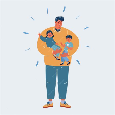Ilustración Vectorial De Feliz Padre Con Dos Hijos Hijo E Hija Hombre