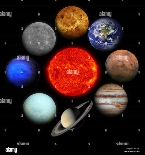 Solar System Planets On Black Background Sun Mercury Venus Earth