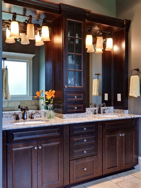 This is why your bathroom should be designed to show off your taste and matrix. Bathroom Double Vanity, Cabinet Between Sinks Design ...