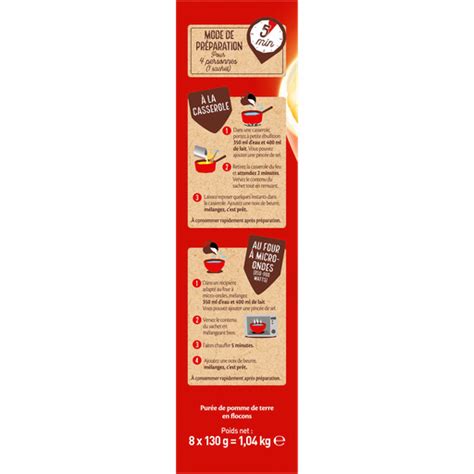 MOUSLINE Purée Nature 8 sachets pour 4 personnes 8x130g