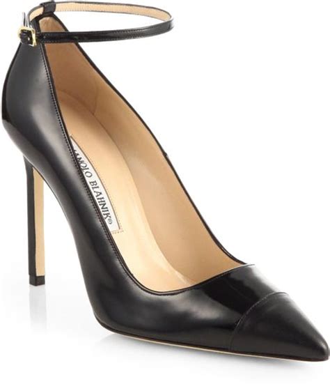 Manolo Blahnik Bb Patent Leather Ankle Strap Pumps In Black Lyst