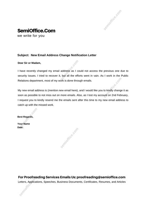 New Email Address Change Notification Letter Semiofficecom
