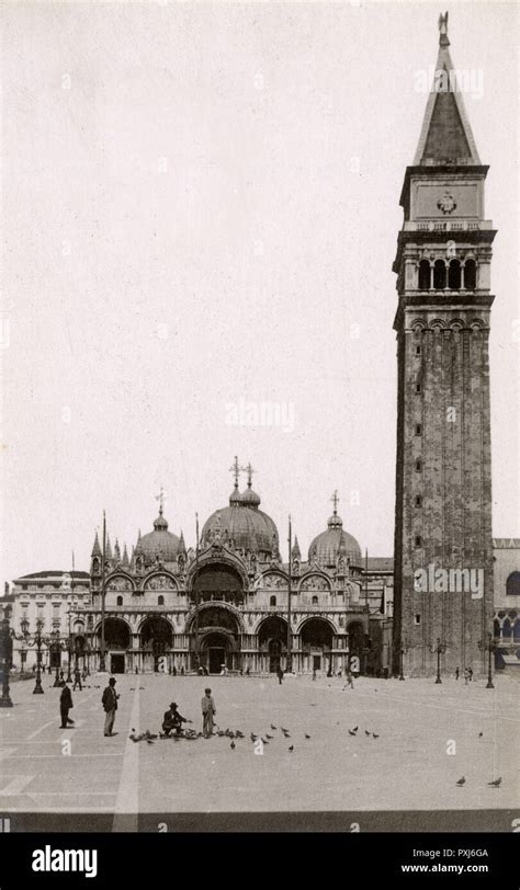 St Mark S Square Venice The Basilica And Campanile Prior To It S Collapse In 1902 Date