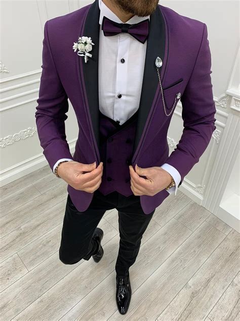 Purple Suits Purple 3 Piece Slim Fit One Button Wedding Groom Etsy In