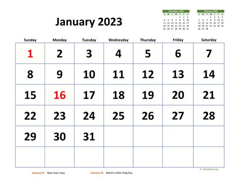 January 2023 Calendar With Extra Large Dates