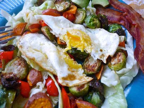 Brussels Sprout Breakfast Hash With Sweet Potato And Cabbage Paleo Gf