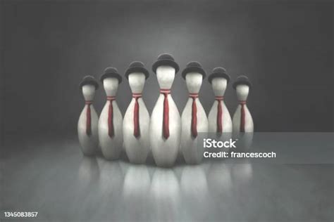 Ilustrasi Bowling Pin Manusia Berturutturut Konsep Risiko Bisnis Tim