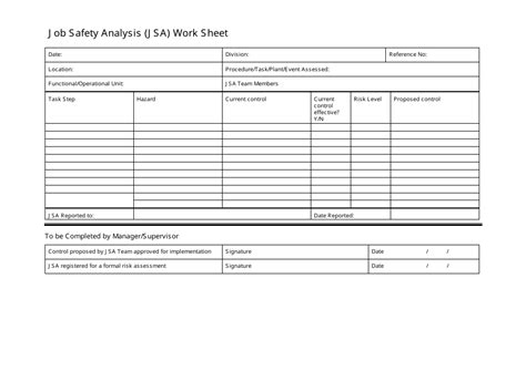 Job Safety Analysis Jsa Spreadsheet Template Printable Pdf Cloobex My