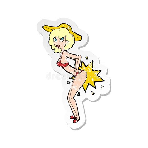 Retro Distressed Sticker Of A Cartoon Bikini Pin Up Woman Stock Vector Illustration Of Retro