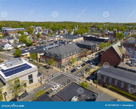 Melrose City Center Aerial View, Massachusetts, USA Stock Image - Image