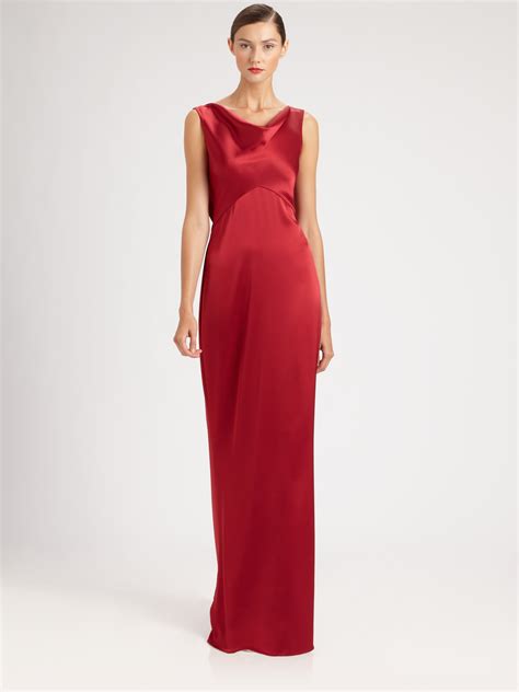St John Liquid Satin Gown In Berry Red Lyst