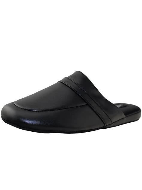 Mens Black Slipper Fashion Open Back Leather Slippers Lightweight