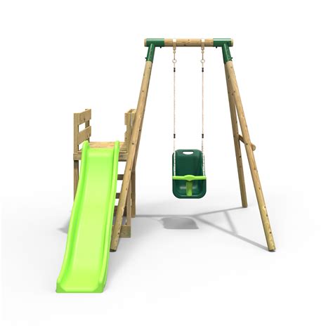 Rebo Wooden Swing Set Plus Deck And Slide Pluto Green Ebay