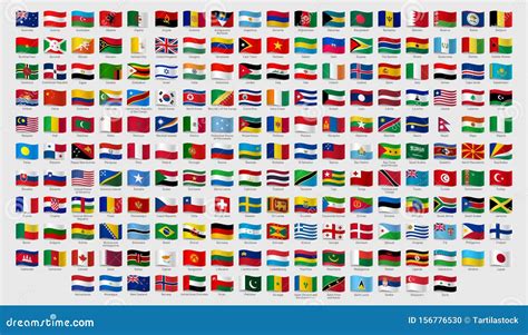 World National Waving Flags Official Country Signs With Names