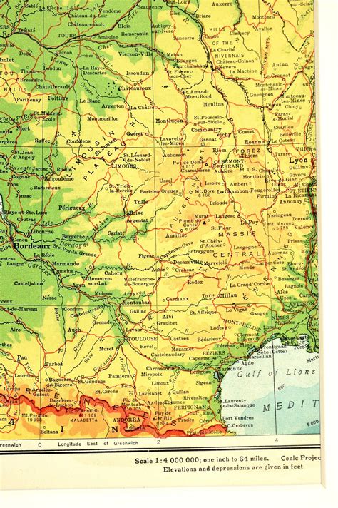 Western France Map Of France Topographic Map Matted Vintage Etsy