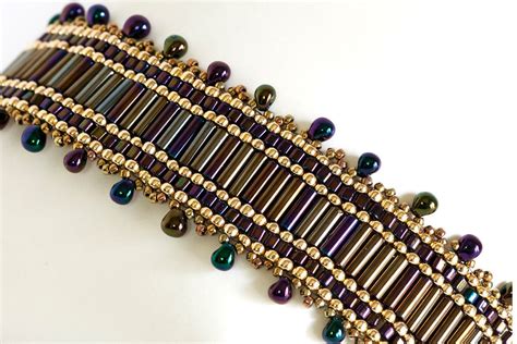 Bugle And Seed Bead Bracelet Beadwoven In Purple Iris Bugle Etsy