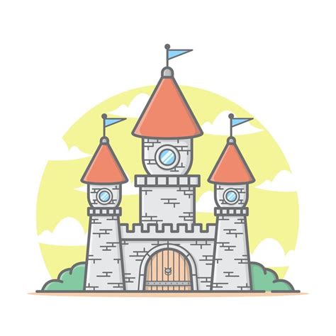 Cute Red Kingdom Castle Cartoon House With Pastel Color Vector