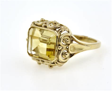 Ladies Emerald Cut Citrine 1200ct Yellow Gold 14carat Ring Size L 12
