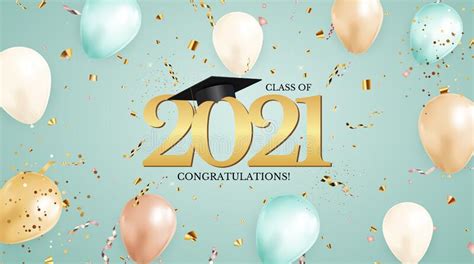 Graduation Class Of 2021 With Graduation Cap Hat And Confetti Vector