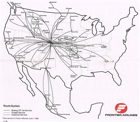 Frontier Airlines May 1 1982 Route Map