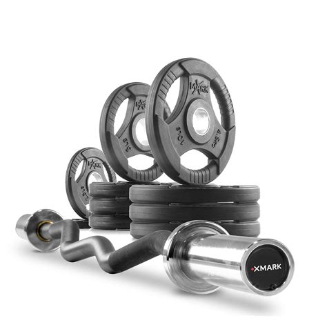 buy xmark olympic weight set with ez curl bar barbell olympic weight set xmark tri grip weight