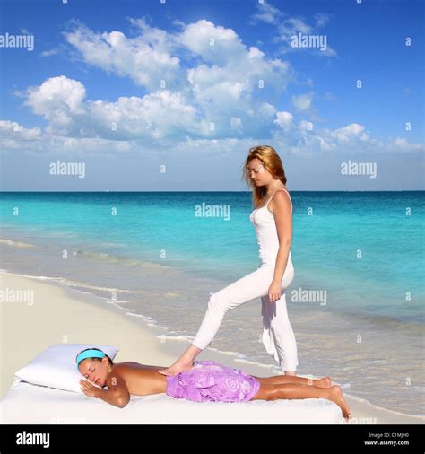 Back Walking Shiatsu Massage Caribbean Beach Woman Paradise Landscape