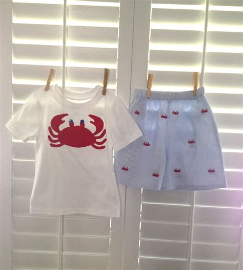 Boys Size 12m 4 Crab Seersucker Outfit Shirt And Shorts