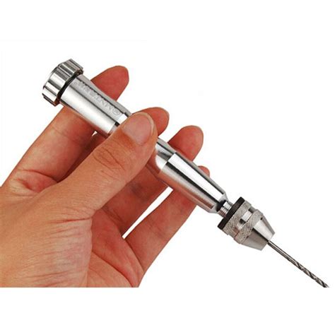 Silver Mini Micro Aluminum Hand Drill With Keyless Chuck 10x High