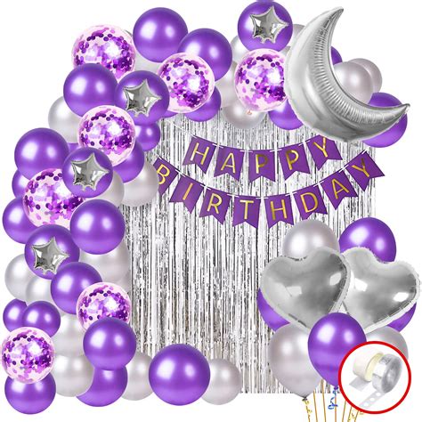 Happy Birthday Balloons Decorations Set - 50Pcs Bday, Heart - Moon Foil ...
