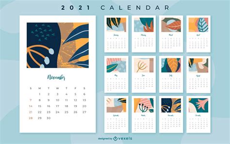 Floral Abstract 2021 Calendar Design Vector Download