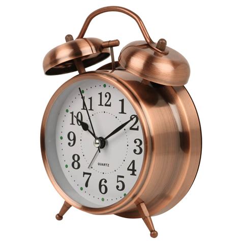 Big Size Quartz Twin Bell Alarm Clock With Led Light Copper Ts