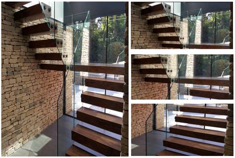 House Interior Glass Railing Wood Cantilevered Stairs