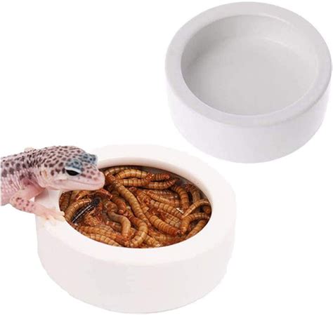 Ustriall 2 Pack Reptile Food Bowl Mini Ceramic Water Feeder Bowl
