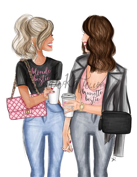 blonde brunette besties print bff print coffee girly art ts for her girly print