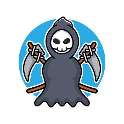 Premium Vector Cute Grim Reaper Holding Scythe Cartoon Vector