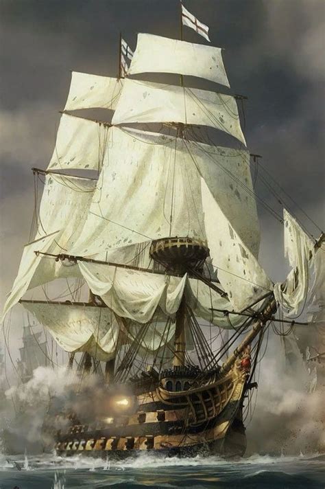 Ship Of The Line Releasing A Broadside Artist Unknown Old Sailing