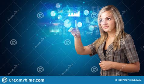 Woman Accessing Hologram With Fingerprint Stock Image - Image of internet, biometric: 152579967