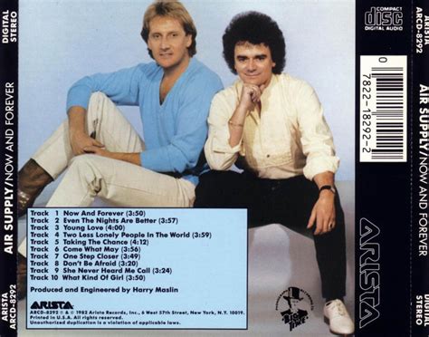 Classic Rock Covers Database Air Supply Now And Forever 1982