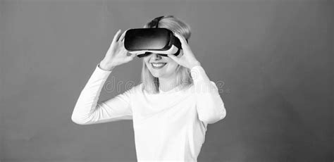 Woman With Virtual Reality Headset Portrait Of Young Woman Wearing Vr Goggles Experiencing
