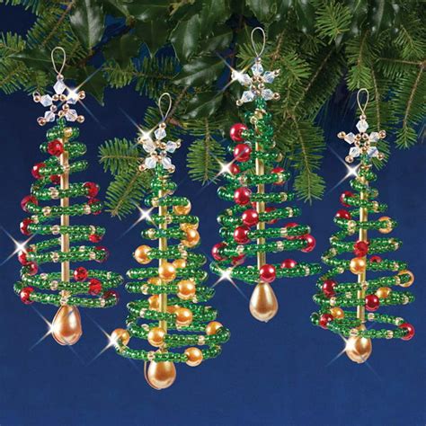 Solid Oak Christmas Trees Ornaments Beading Kit