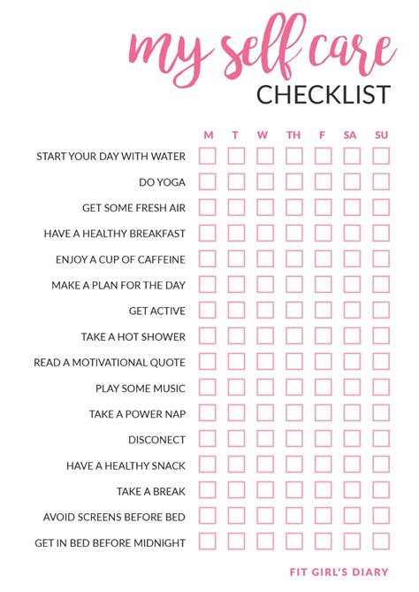 My At Home Self Care Routine Free Printable Self Care Checklist
