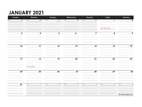 Editable 2021 Monthly Calendar Excel Template Free Printable Templates