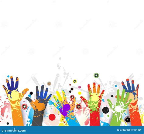 Abstract Children Hands In Colorful Paint Stock Illustration