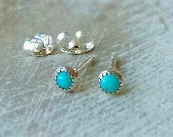 Turquoise Sterling Silver Stud Earrings Mm Round Cabochons Etsy