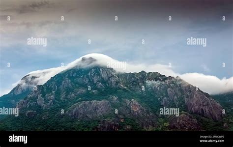 Wonderful Monsoon Climate With Misty White Clouds Mountain Background