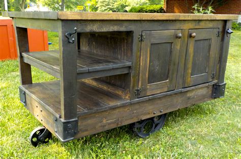 Outdoor warehouse porch living room dining room kitchen bath and bedroom. Industrial Steampunk Style Hand Made Factory Cart Kitchen