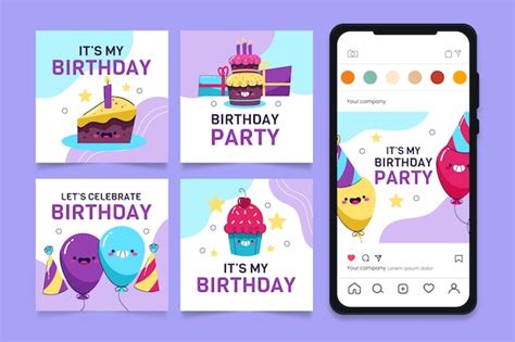 Free Vector Birthday Instagram Posts Design Template